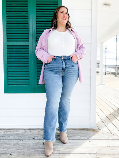 Vintage Double Button Frayed Hem Bootcut Jeans (Buy 2 Free Shipping)