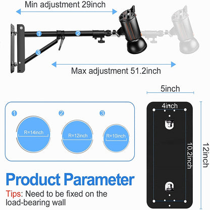 Adjustable Wall Mount Boom Arm 180°Rotation Heavy Duty Triangle Bracket Mounting Bar