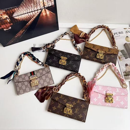 Letter Holster Scarf Chain Wallet Case For Samsung S23 Utra / S24 Ultra / S25 Ultra