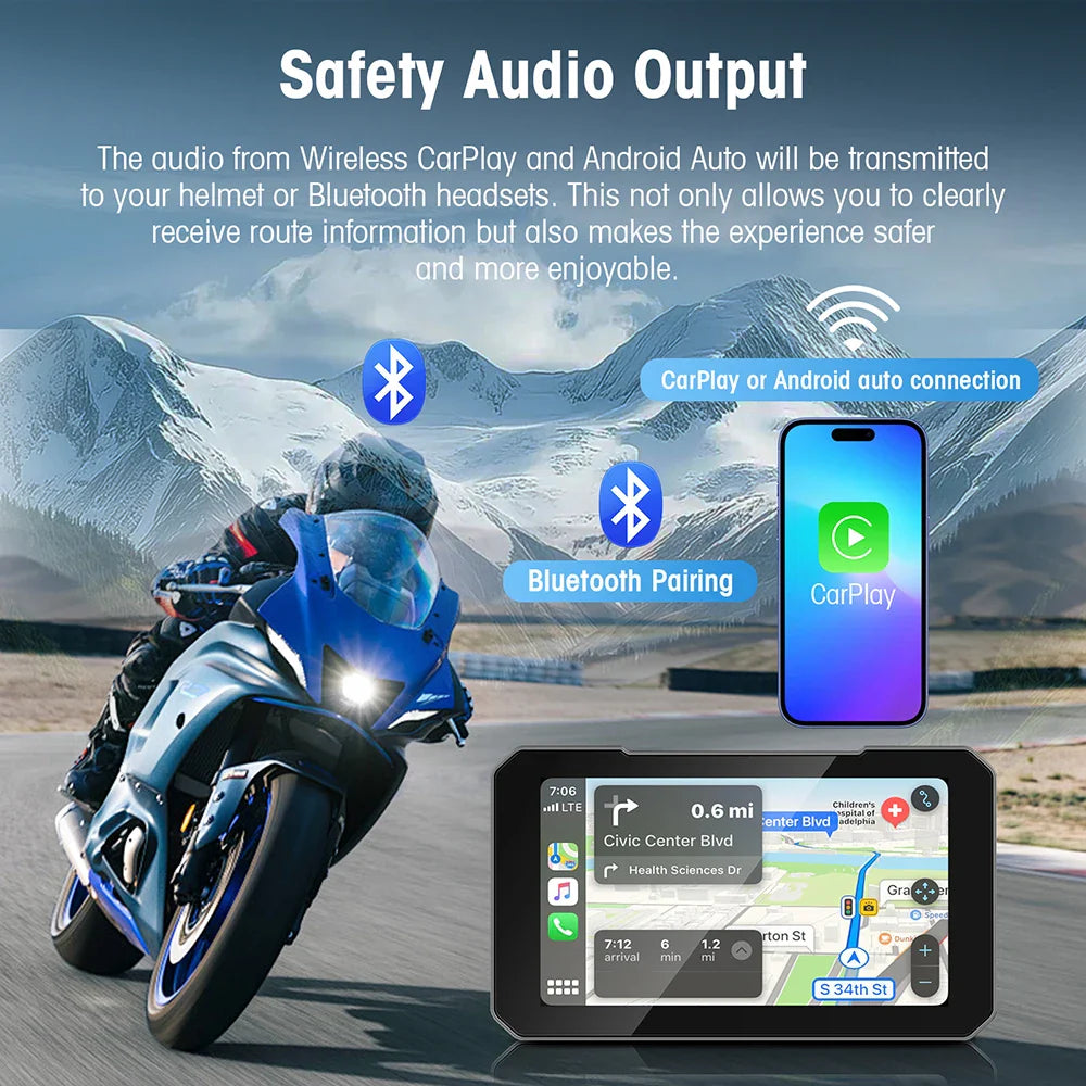 Motorcycle Wireless Touch Screen 5-inch - CarPlay & Android Auto
