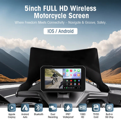 Motorcycle Wireless Touch Screen 5-inch - CarPlay & Android Auto