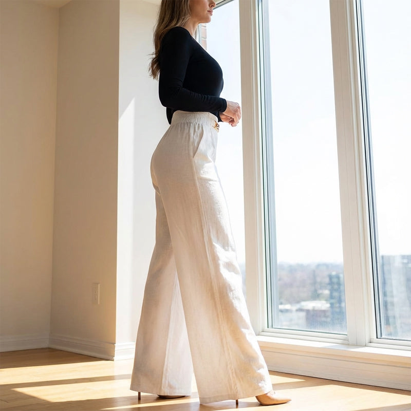 Women's High-Waist Wide-Leg Trousers with Belt Accent