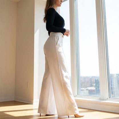 Women's High-Waist Wide-Leg Trousers with Belt Accent