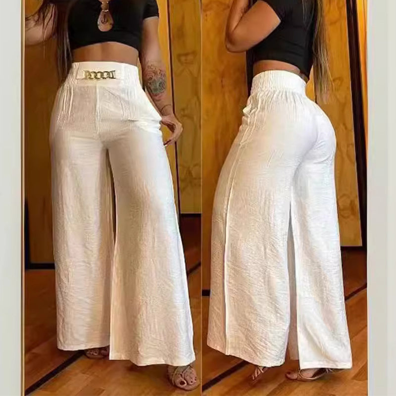 Women's High-Waist Wide-Leg Trousers with Belt Accent